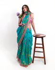Aqua Flora Cotton Saree