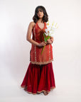 Red Rust Gharara Suit