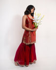 Red Rust Gharara Suit