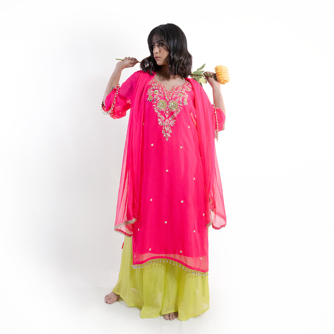 Pink Pari Organza Suit – Sharmeeli